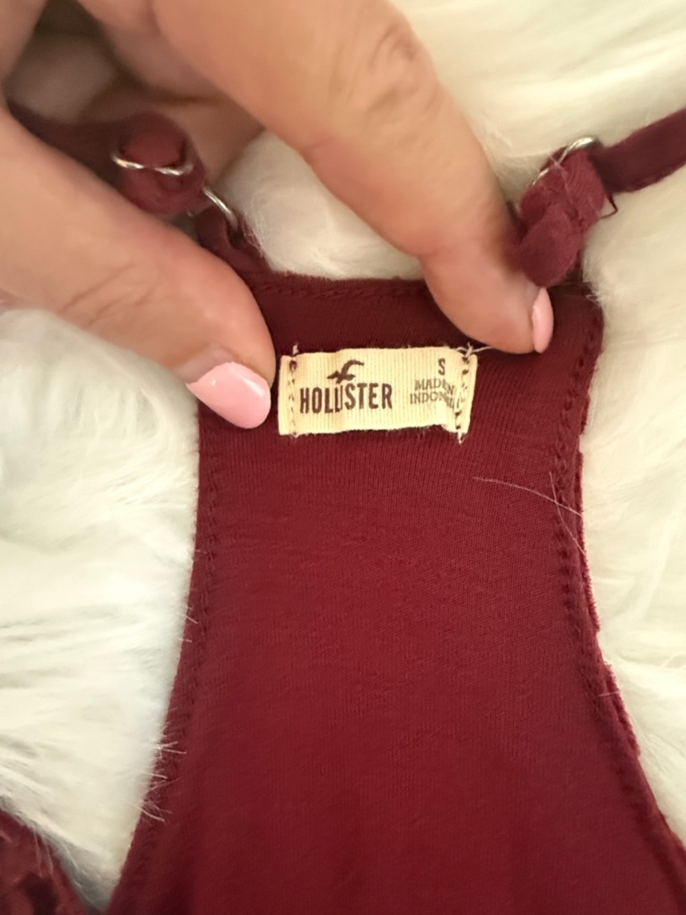 Hollister Spaghetti Strap Tank Top Small Burgundy Racerback Velvet Detail Flowy - Picture 2 of 6